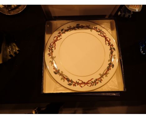 Two Royal Worcester Holly Ribbons Christmas cake plates
