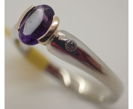 9ct white gold amethyst solitaire ring with diamond set shoulders