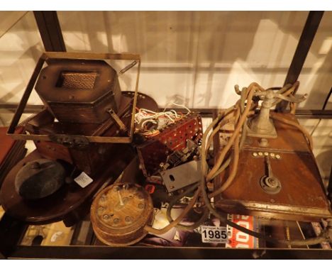 Collection of vintage telephone equipment and a spring suspended microphone