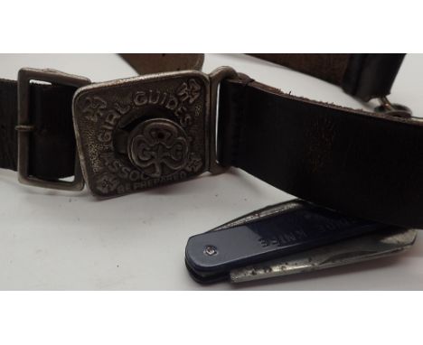Vintage Girl Guides leather belt and Guides penknife