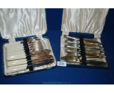 Two cased Fish Knives and Fork sets