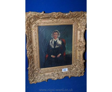 An early Victorian Oil Portrait of Matriach - from 'Advert on Ball it can be, dated 1834, in ornate frame, 8 1/2'' x 10 1/2''