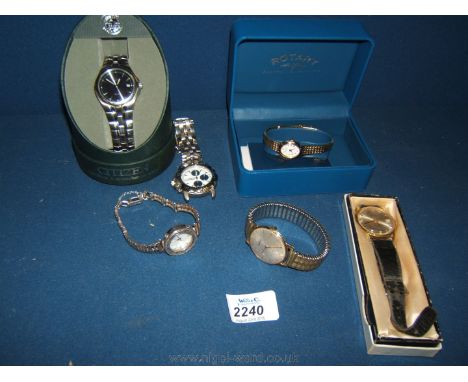 Five Wristwatches including Accurist, Ingersoll, Rotary, Citizen and a ladies silver watch.