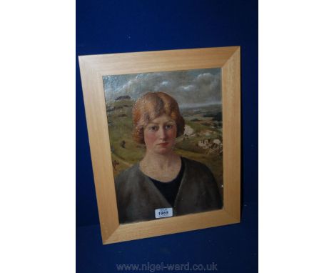 An art deco Oil Portrait signed Schiffner 1927, 9'' x 12 1/2''