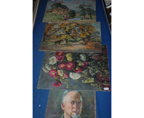 Four Oils on board by Miles Sharp including a self portrait