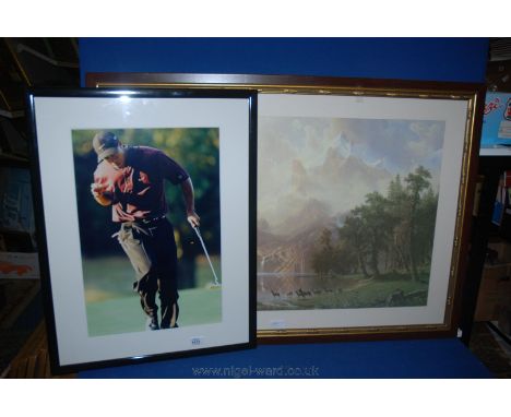 A large framed print of Sierra Nevada and a framed Print of a  Photograph of Tiger Woods