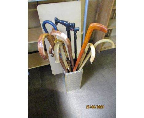Collection of walking sticks and stick stand