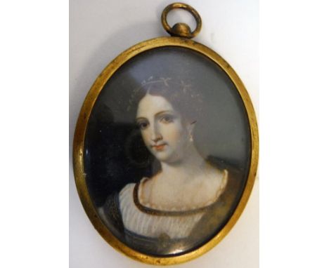 ATTRIBUTED TO LOUISA CORSI "Venetian noblewoman in 17th Century dress", a head and shoulders portrait study, miniature, oil o