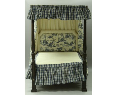 A four poster bed, the circa 1790 posts of reeded and acanthus leaf carved form on replacement supports with modern drapes, m