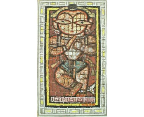 JAMINI ROY (1887-1972) "Radha", Indian Deity study, gouache on paper laid on board in mosaic effect, signed in Bengali lower 