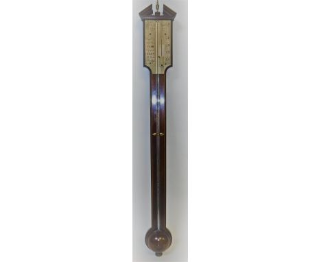 A George III mahogany and inlaid stick barometer, with silvered dial marked "Spear 23 Capel St Dublin", 101 cm long CONDITION