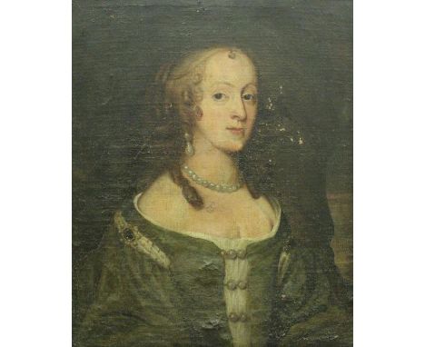 FOLLOWER OF SIR PETER LELY "Henrietta Maria", wife of Charles I, head and shoulders portrait study, oil on canvas, unsigned, 