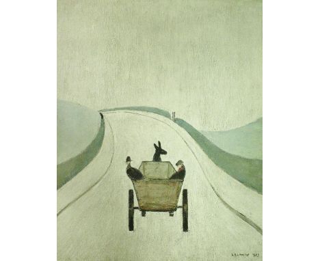 AFTER LAURENCE STEPHEN LOWRY (1887-1976) "The Cart", study of two figures in donkey pulled cart, colour print, signed in penc