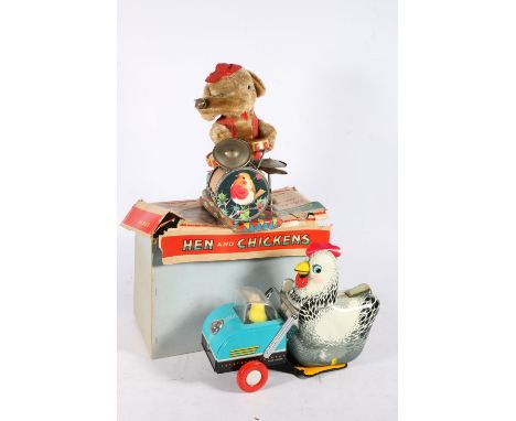 Chinese tinplate battery powered 'Hen &amp; Chickens' automaton toy boxed and an Alps of Japan tinplate battery powered eleph