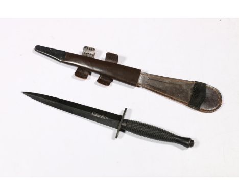 Post WWII Second World War 3rd pattern Fairbairn Sykes FS knife dagger, the blued medial ribbed blade made by J Nowill &amp; 