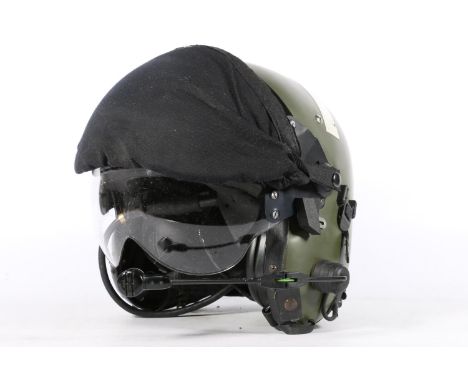 Helmets Ltd of Wheathampstead mkIV flying helmet with double visor, padded earpieces, microphone and jack, label to the inter