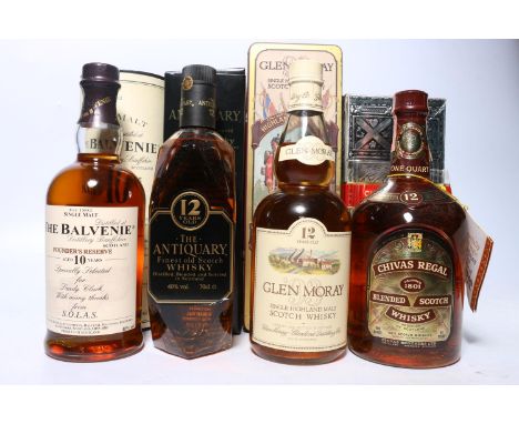 Four bottles of Scotch whisky to include THE BALVENIE 10 year old Founder's Reserve single malt 40% abv. 70cl, ABERLOUR 10 ye