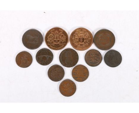 UNITED STATES OF AMERICA USA Liberty Head cent 1852, BARBADOS copper penny 1788, Worcester City and County penny token 1811, 