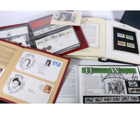 Large collection of stamps contained in one box across numerous albums to include a binder of GM mint presentation packs (FV 