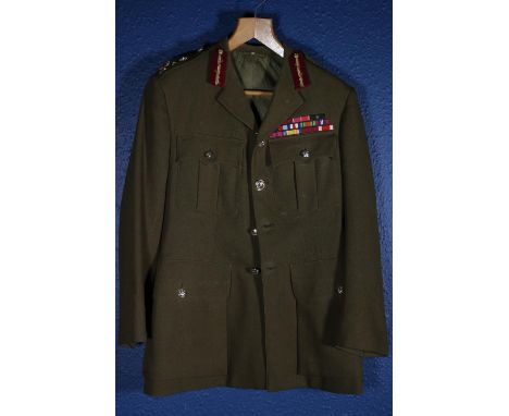 British Army uniform, a British Army khaki green jacket with Bernard Wetherill Ltd of London label "42467 BRIGI J P DOUGLAS A