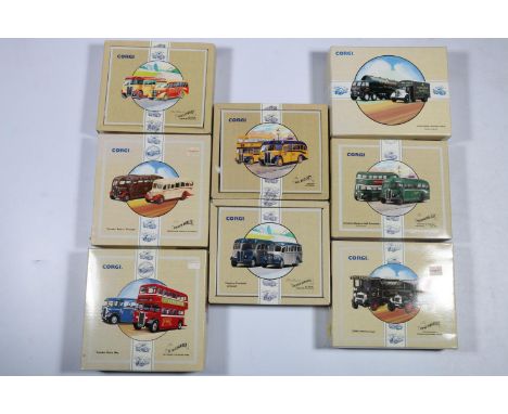 Eight Corgi Classic Commercials diecast model vehicle two-vehicle gift sets to include 97075 The South Wales, 97063 The Buses