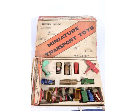 B L &amp; Co Ltd Miniature Transport Toys, an exceptionally rare partial set of diecast vehicles to include tank, bi-planes, 