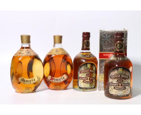 Four 1970s bottles of blended Scotch whisky to include two bottles of DIMPLE by John Haig and Co Ltd of Markinch 70° proof 26