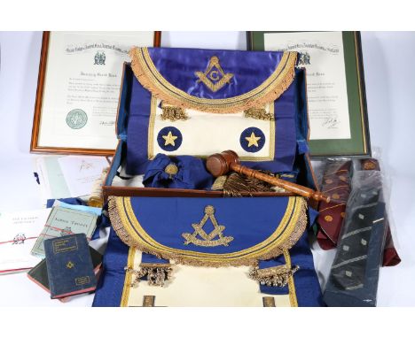 Masonic medals, jewels and regalia collection of Brother Robert Donaldson Whyte of Lodge Trinity No885 including various Maso