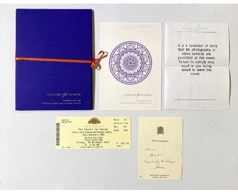 A ticket and programme for The Concert for George in aid of the Material World Charitable Foundation at the Royal Albert Hall