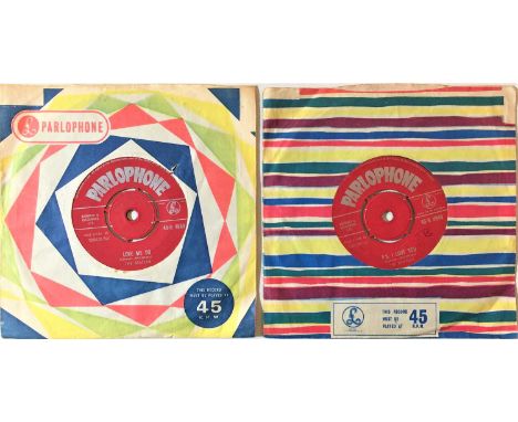 THE BEATLES - LOVE ME DO 7" (ORIGINAL UK RED PARLOPHONE COPIES). Smart selection of 2 original (variants) 7" copies of the de