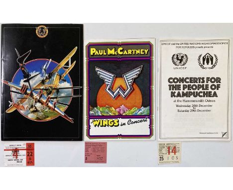 Three concert / tour programmes: Wings UK tour 1979 with Wembley concert ticket stub, Paul McCartney and Wings with Hammersmi