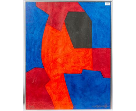 After Serge Poliakoff (1900-1969) Compositie met blauw, rood en zwart [1] litho, signatuur mogelijk later toegevoegd, 85 x 64