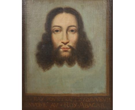 Franse school, 18e/19e eeuw 'Le vray portrait du sauveur envoye au Roy Abagar' [1] maroufle, 50 x 40 cm. 