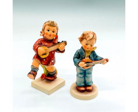 2 piece instrument playing boy and girl. He is the Little Troubadour. Goebel backstamp. Impress mark 558. She is Wanderlied H