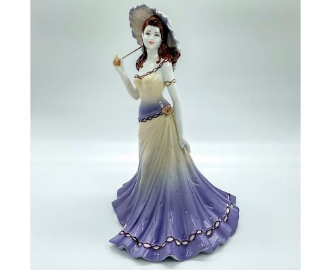 Bone china that is part of Ladies of Fashion series. Depicts brunette beauty in a lavender and cream colored dress with match