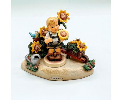 Hand painted summer scene of boy with large sunflower. Goebel backstamp. Impressed mark 2219. Issued: 1985Dimensions: 3.25"H 
