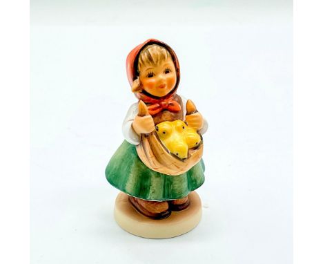Hand painted girl hold sack of baby chicks. Goebel backstamp. Impressed mark 385. Issued: 2006Dimensions: 2"L x 2"W x 3"HManu