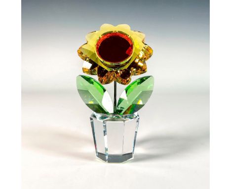 Large and heavy lead crystal part of the Happy Flowers collection and features a clear crystal pot, red topaz center, light t