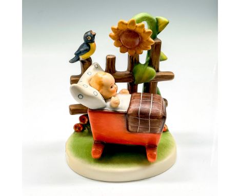 Figural originally released as Slumber Serenade is baby in bed surrounded by flower and bird. Matte finish over hand painted 