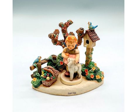 Hand painted 2 piece spring scene of girl with lamb. Issued: 2005Dimensions: 5.25"L x 4"W x 4.5"HManufacturer: Goebel HummelC
