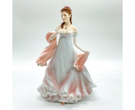 Limited edition fine bone china depicting gal in a soft pink and blue off the shoulder gown with pink shawl and pink flowers;