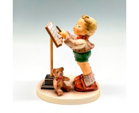First Issue Millenium 2000. Hand painted figural of little boy in front of music stand with teddy bear. Goebel backstamp. Hum