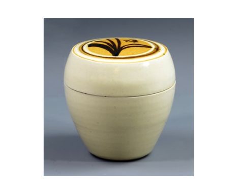 DAVID LEACH (1911-2005) for Lowerdown Pottery; a porcelain box and cover decorated with foxglove motif, height 10cm.&nbsp;(D)