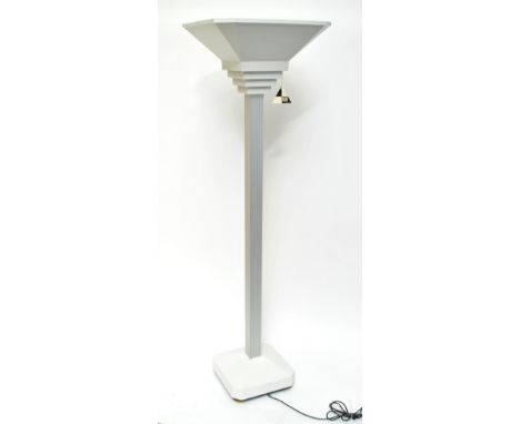 ROBERT WELCH FOR LUMITRON; a circa 1980s 'uplighter' (ref 26.010) of square form, the tapering stepped shade rising from a fl