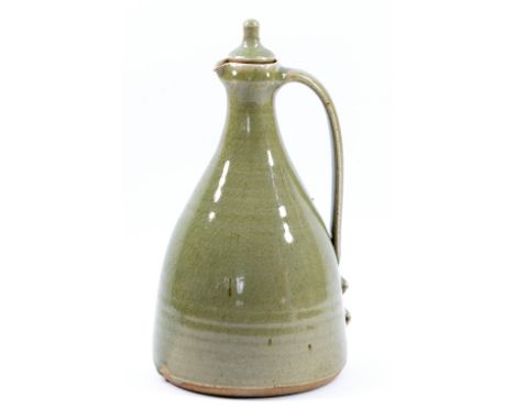 DAVID LEACH (1911-2005) for Leach Pottery; a stoneware vinegar bottle covered in green glaze, impressed DL and pottery marks,