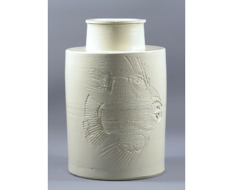 ROBERT GRUNDY (born 1938); a large porcelain jar and cover with incised fossil decoration, height 36.5cm.

Made for Grundy's 