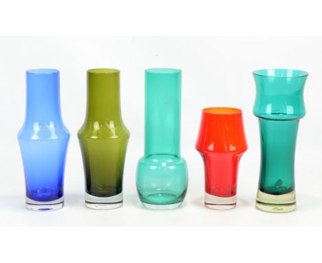 RIIHIMAKI; five variously coloured glass vases, the four taller all height 24.8cm (5).Additional InformationGeneral light sur