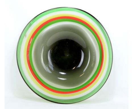 ANNETTE MEECH FOR THE GLASS HOUSE; a large and unique exhibition circular glass platter with multicoloured trailing, signed a