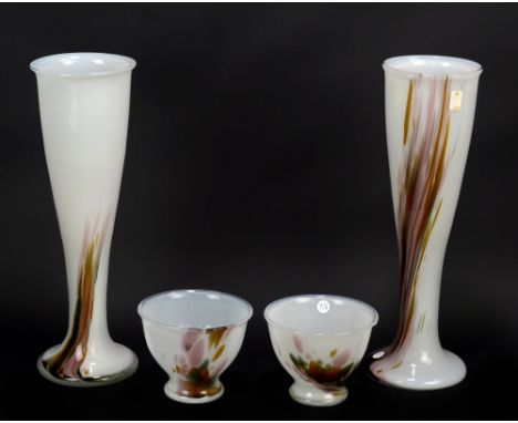 PER LUTKEN FOR HOLMEGAARD; a near pair of 'Najade' pattern tapered vases on spreading circular feet, height of slightly talle