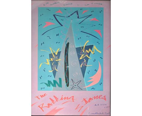 An original poster for The Rolling Stones Candlestick Park concert, 17/18 October 1981, 76 x 50cm, framed and glazed.Addition